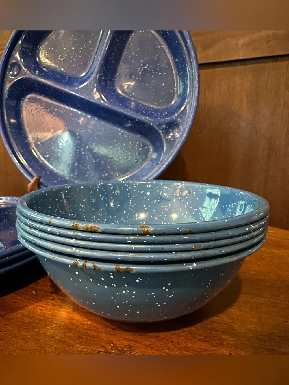 Vintage • picnic plates and bowls • metal • some rust • enamel